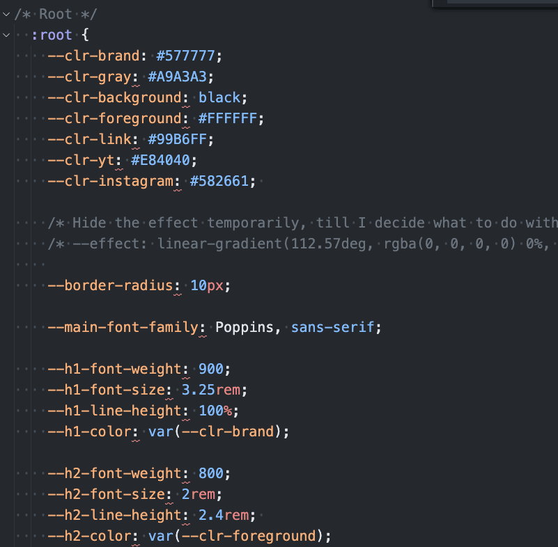 CSS variables applied to the root element