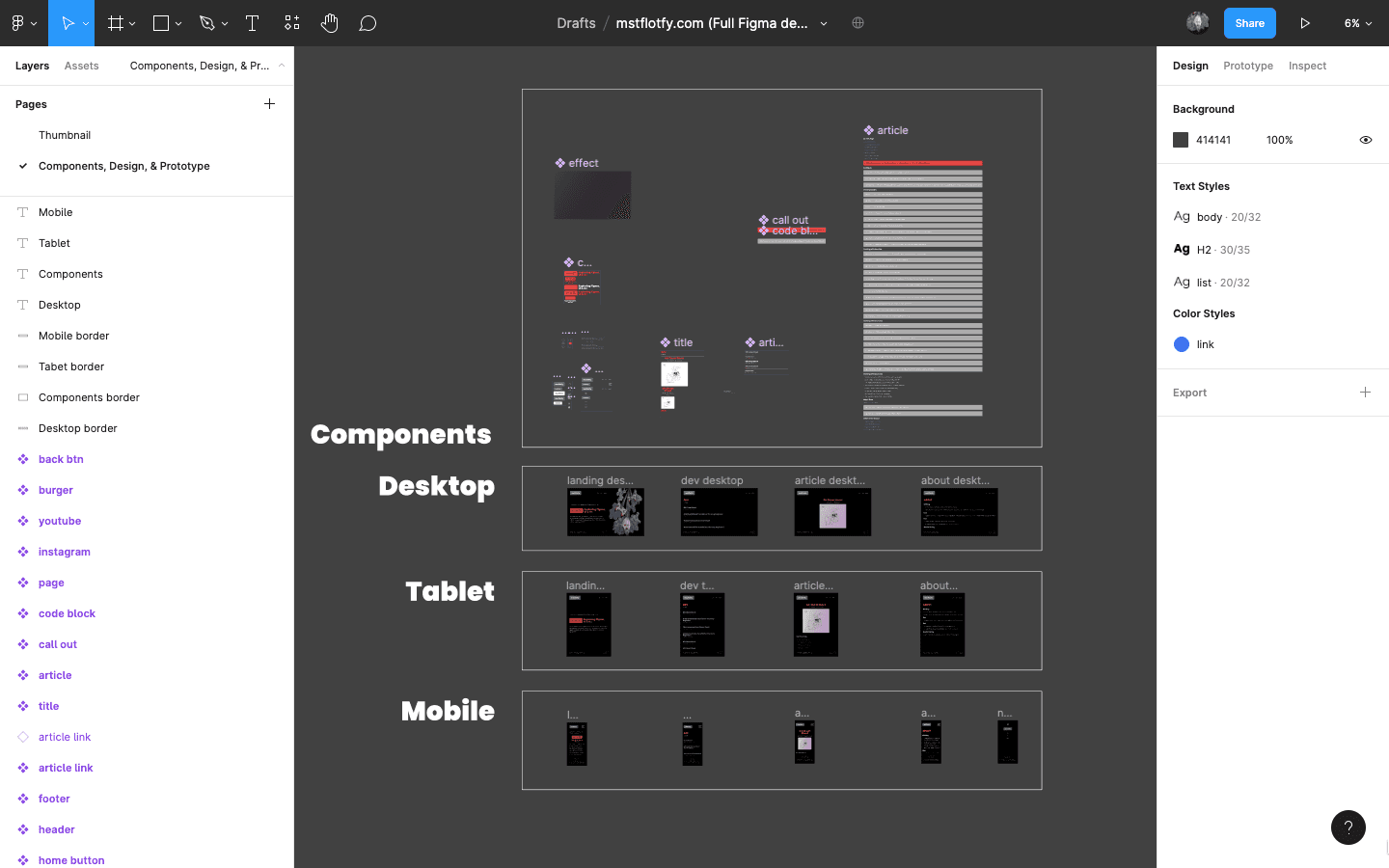 Figma file for mstflotfy.com redesign with full pages and components