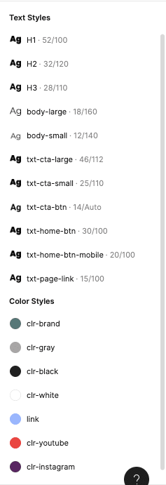 Text and color styles from the Figma design