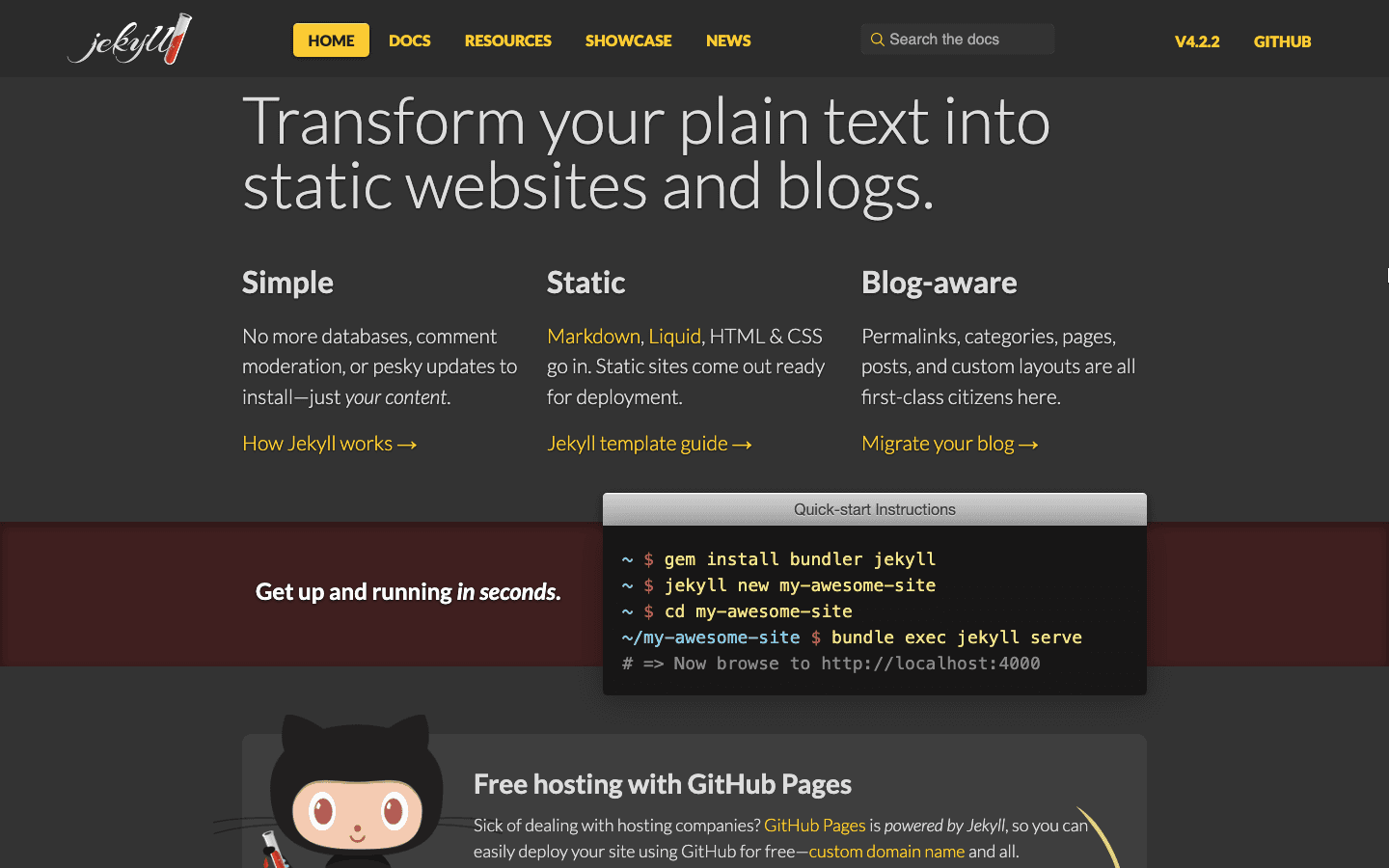 Jekyll static website generator web page screenshot