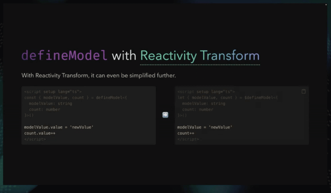 defineModel with reactivity transform code example