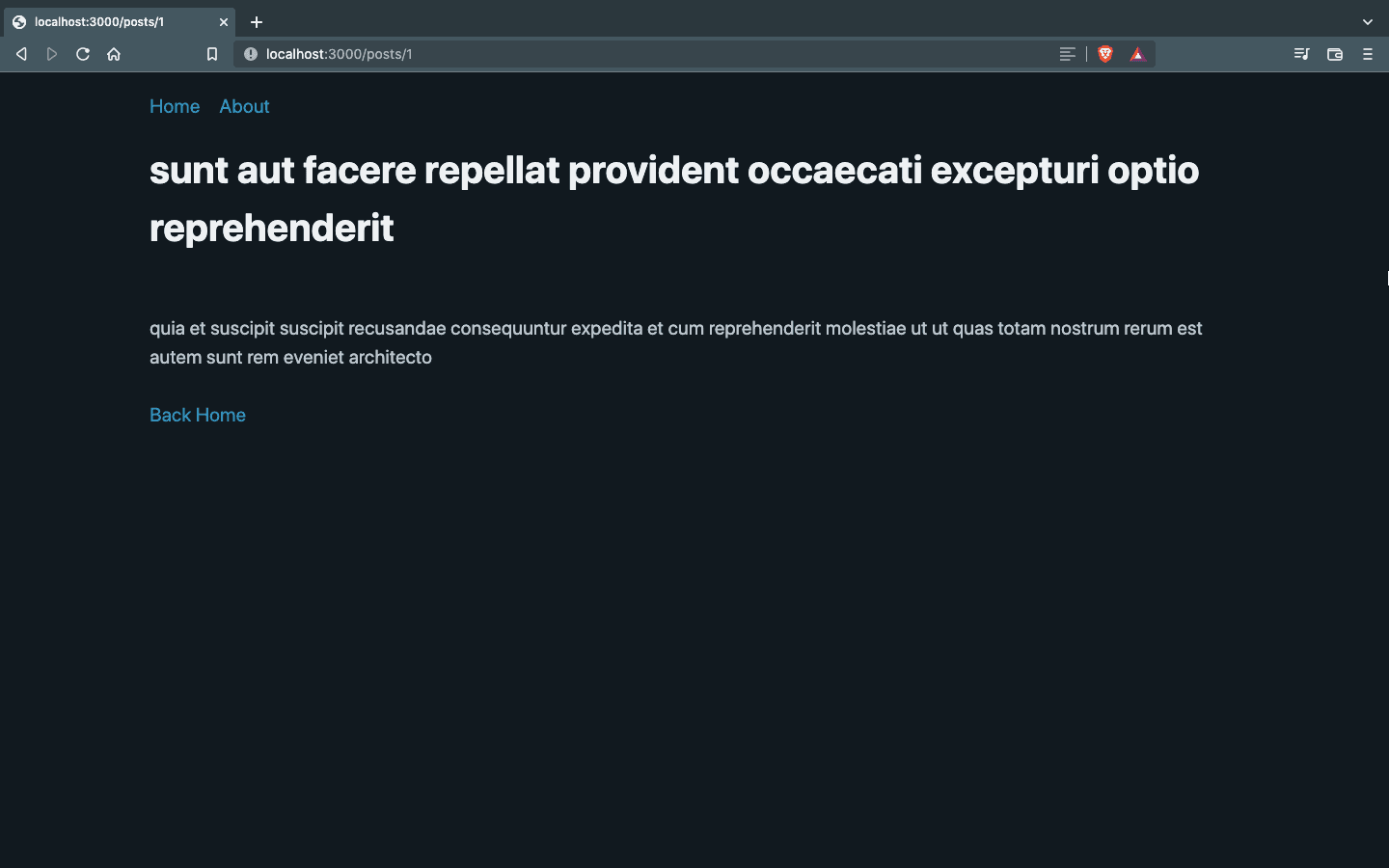 Post page with a title and body and a "Back Home" button