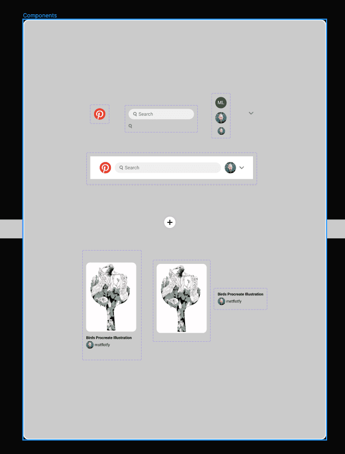 All the components of the design at its starting point