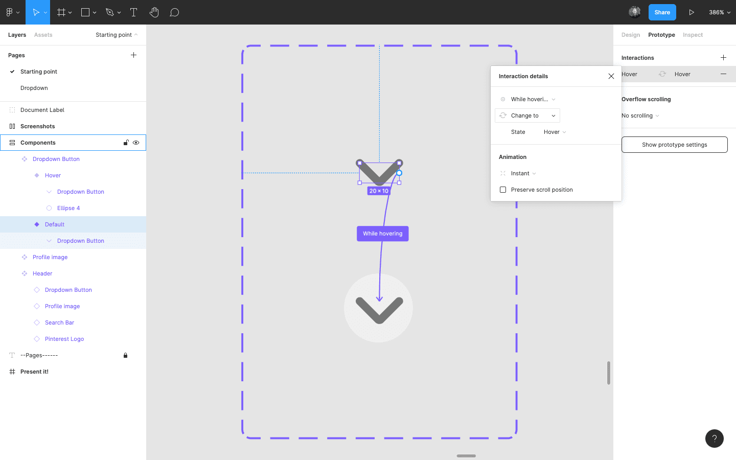 Drop down button hover connection