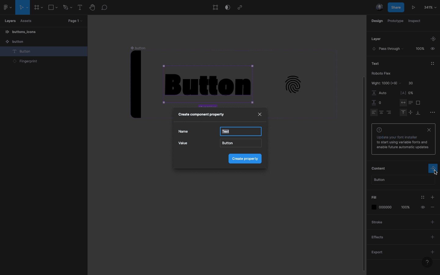 How to create a text component property in Figma