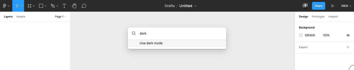 Use the quick access menu to toggle dark mode