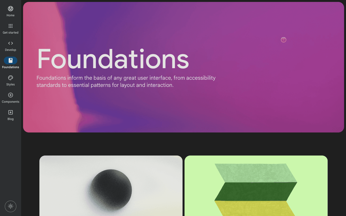 Foundations page from the m3.material.ion website